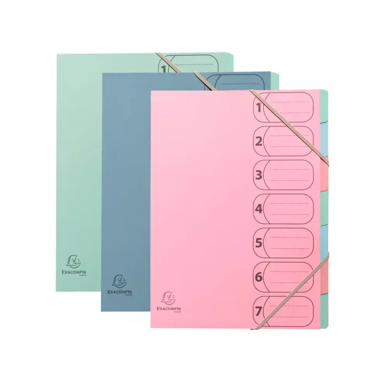 Carpeta clasificadora exacompta autentik 7 departamentos din a4+ carton reciclado colores surtidos