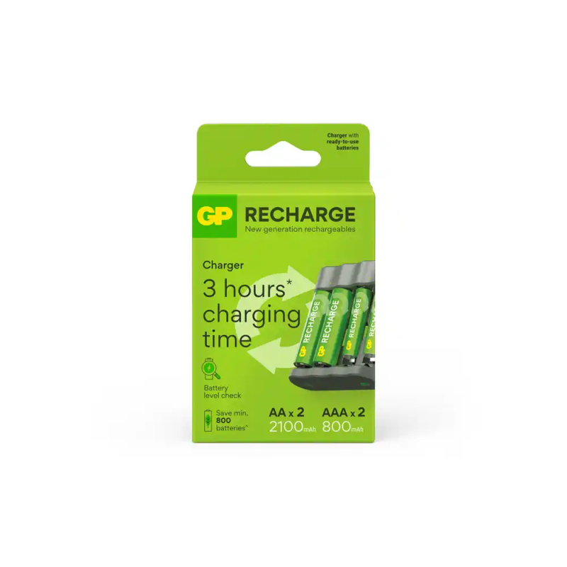 Cargador de pilas recargables gp usb aa /aaa + 2x aa 2100 mah + 2x aaa 800 mah